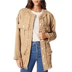 Joie Morro B Fringe Trim Relaxed Fit Bouclé Jacket Brown Size 4 women's